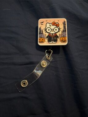 Hello Kitty Halloween Badge Reel Key & Card Holder - Pink/Black/Orange
